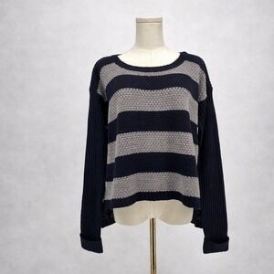 Ambiance Striped Sweater Womens L Grey Black Chunky Oversized Grandpa 90s Grunge